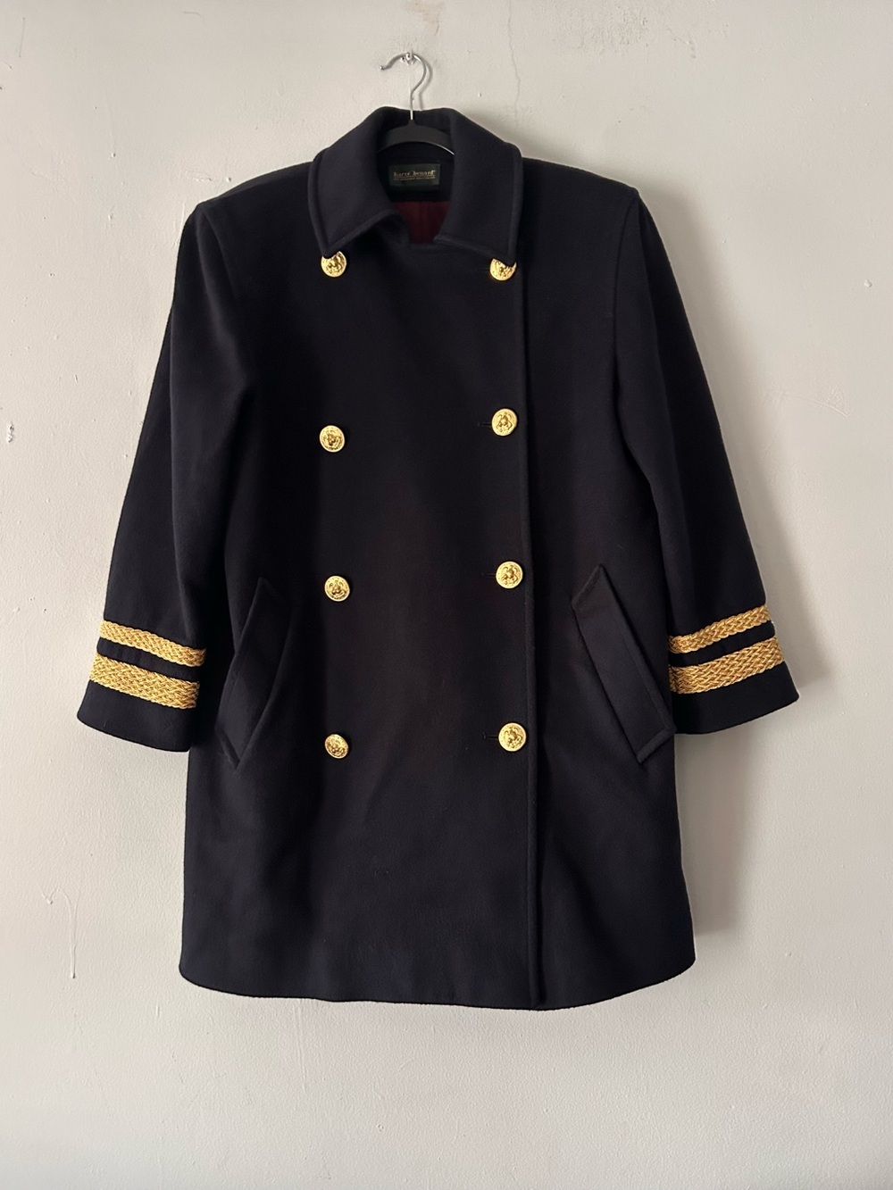 Harve Bernard Wool Military Double Breast Coat Navy Heraldic Buttons Nautical L